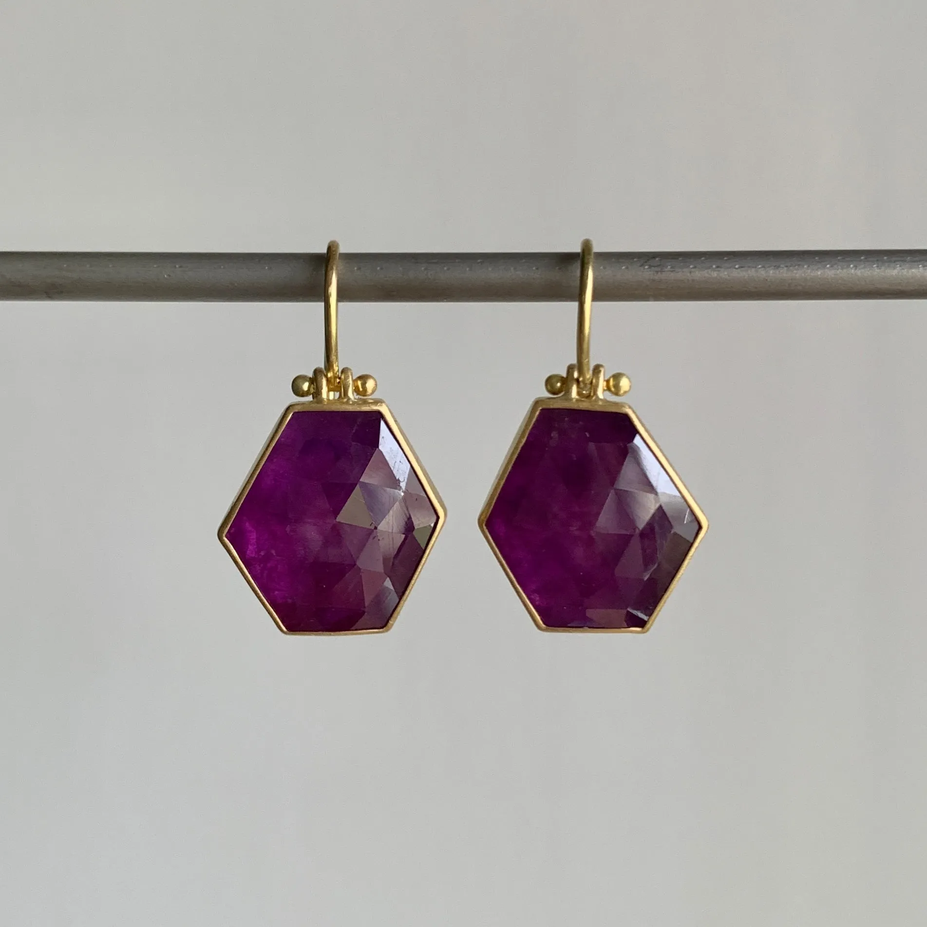 Rose Cut Ruby Hexagon Earrings