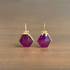 Rose Cut Ruby Hexagon Earrings