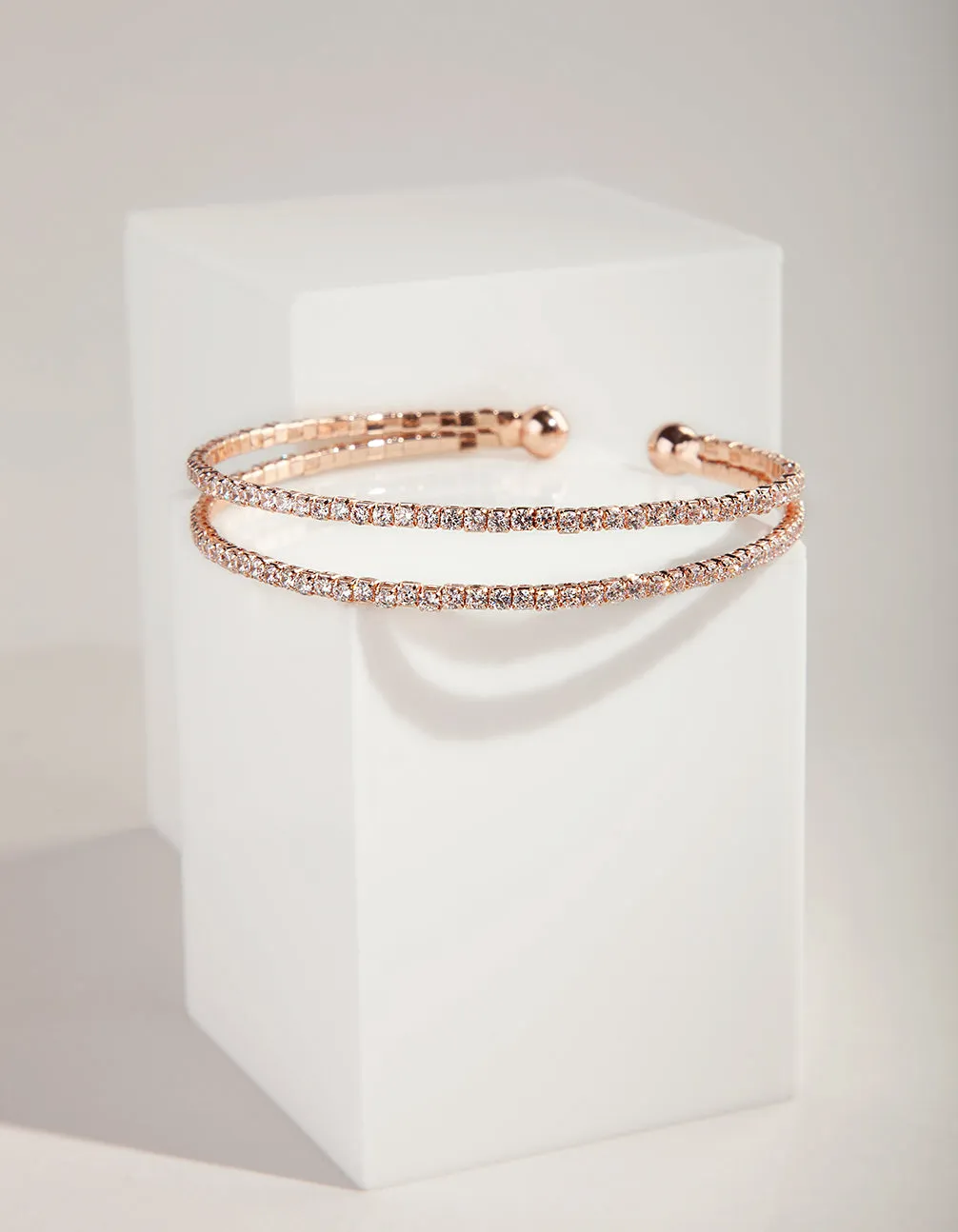 Rose Gold Cubic Zirconia Double Row Cuff