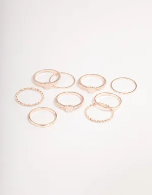 Rose Gold Rose Quartz Textured Ring Stack