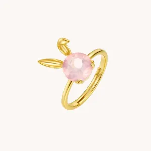 Rose Quartz Bunny Gold Adjustable Ring