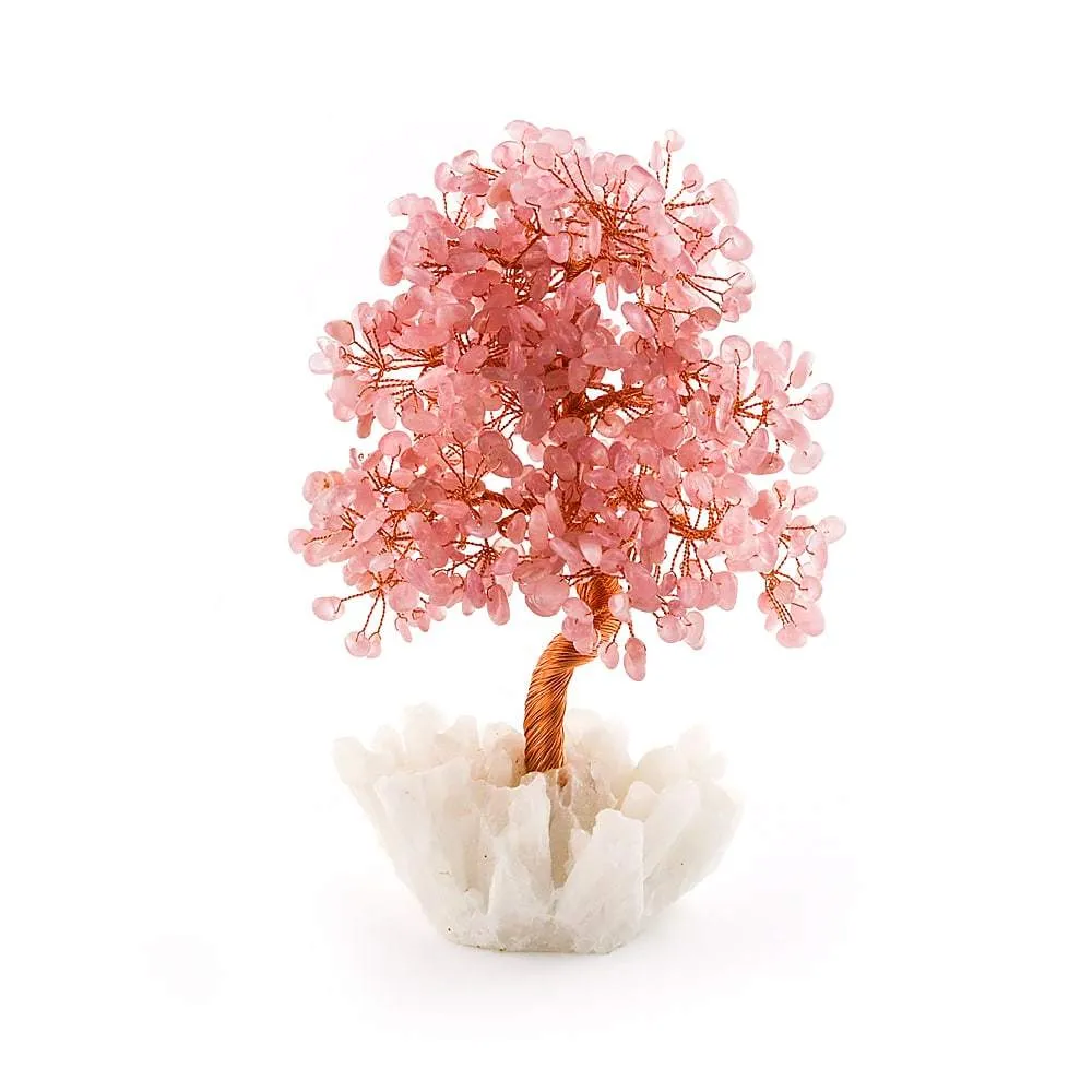 Rose Quartz Copper Tree on Crystal Base