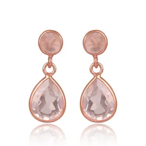 Rose Quartz Small Teardrop Earrings Sterling Silver with 18K Rose Gold Plate