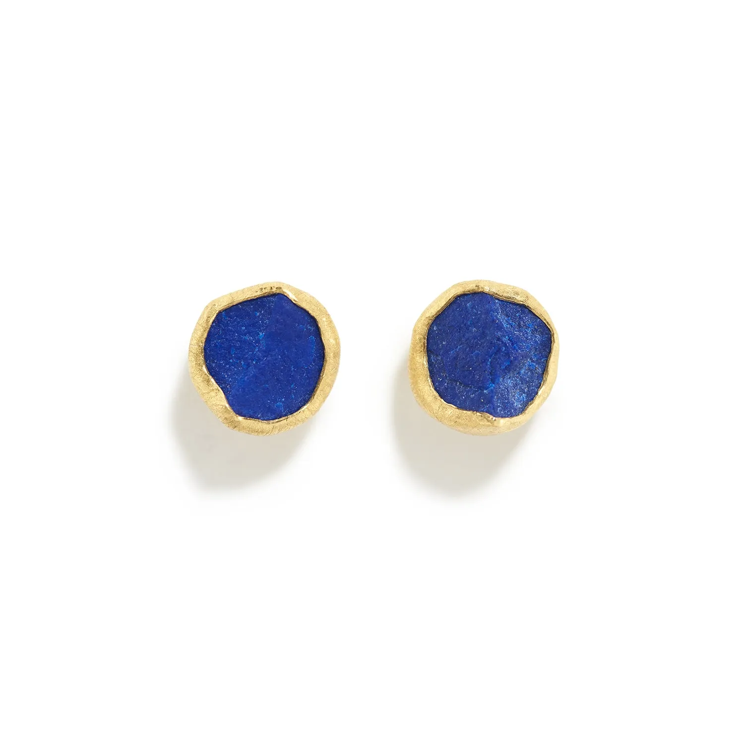 Round Rough Lapis Lazuli Stud Earrings