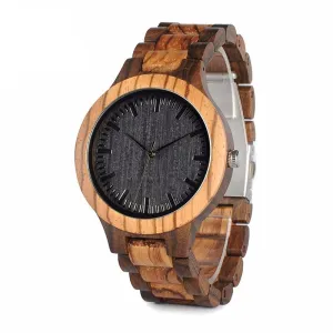 Round Vintage Zebra Wood Watch