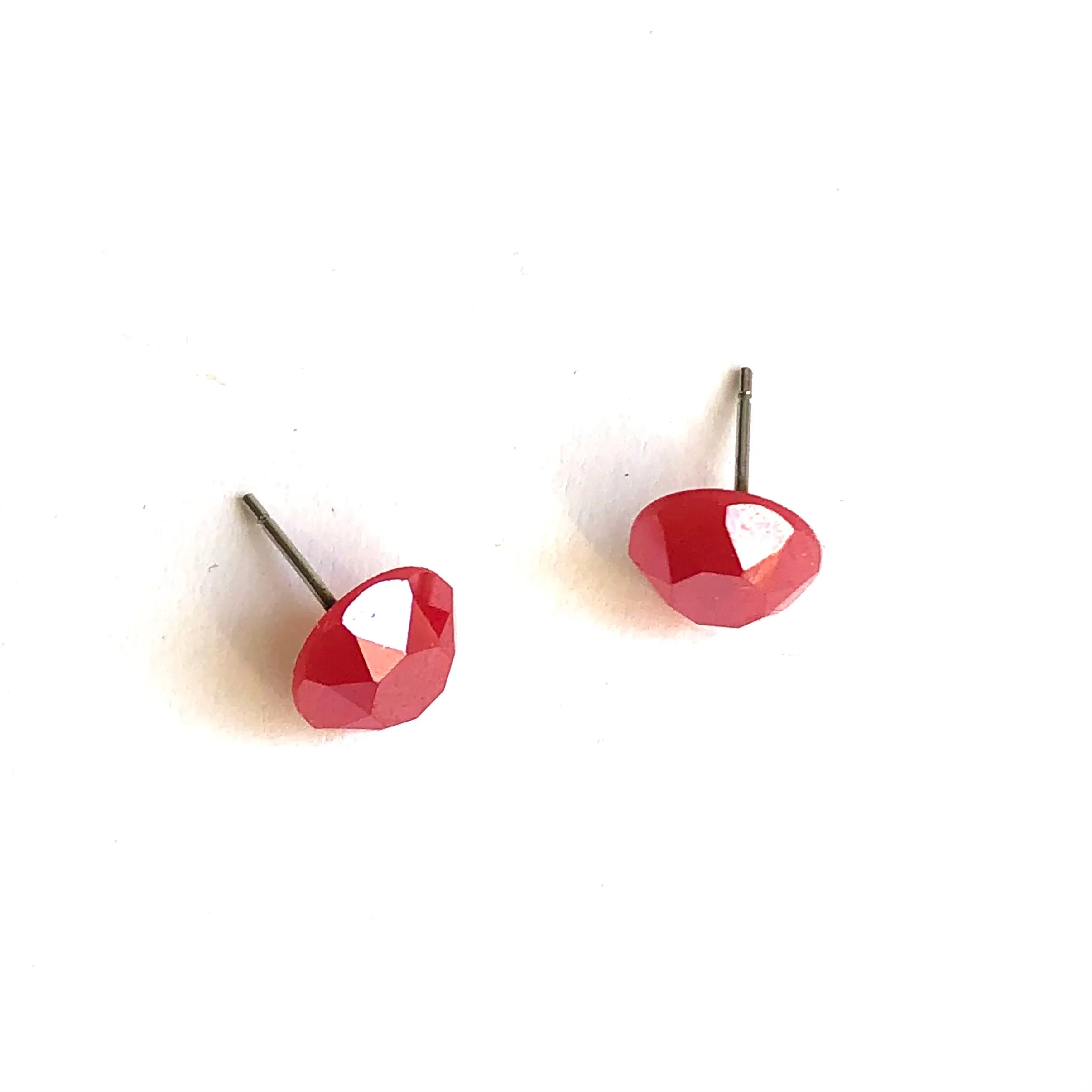 Ruby Red Luster Faceted Gem-Style Lily Stud Earrings