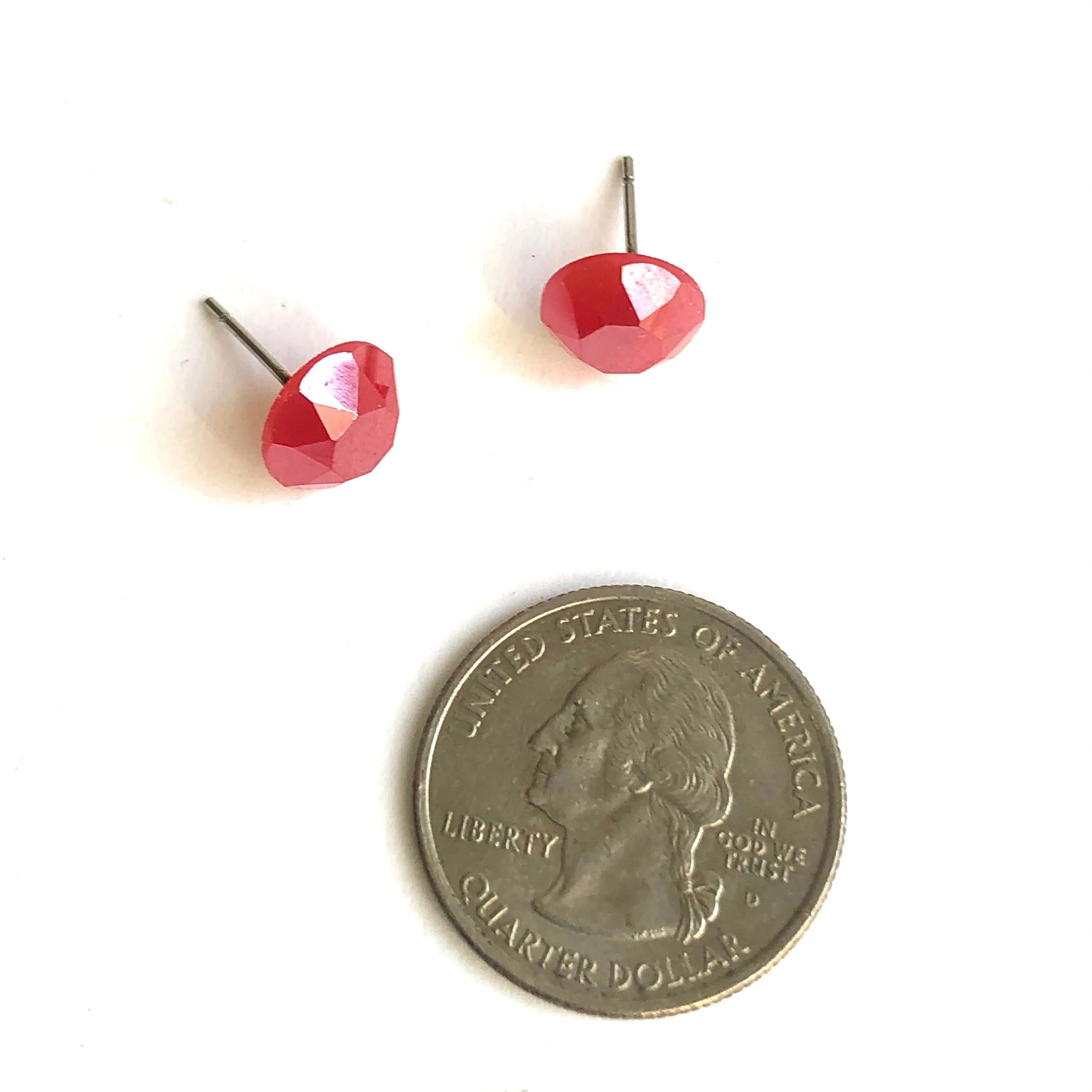 Ruby Red Luster Faceted Gem-Style Lily Stud Earrings