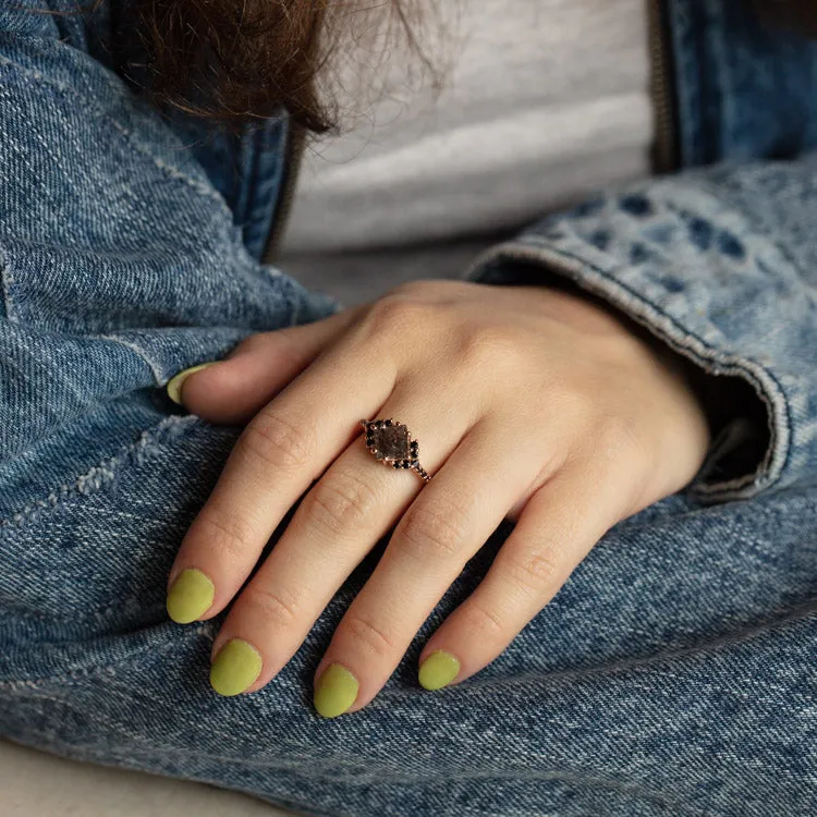 Rutilated Quartz and Spinel Ariel Shield Ring