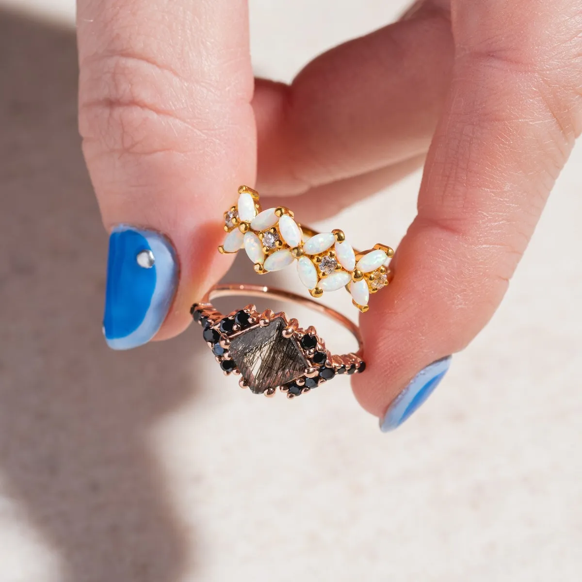 Rutilated Quartz and Spinel Ariel Shield Ring