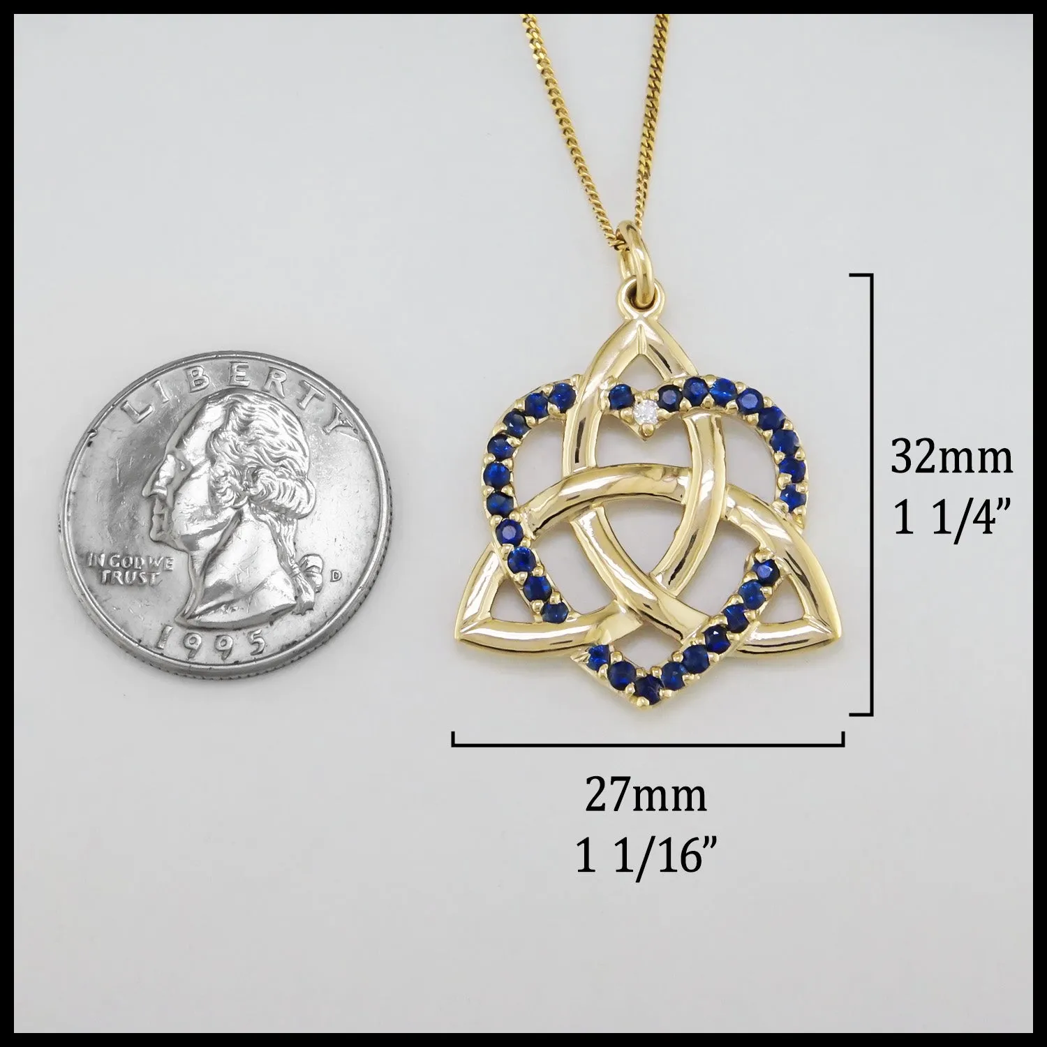 Sapphire and Diamond Trinity Heart Pendant