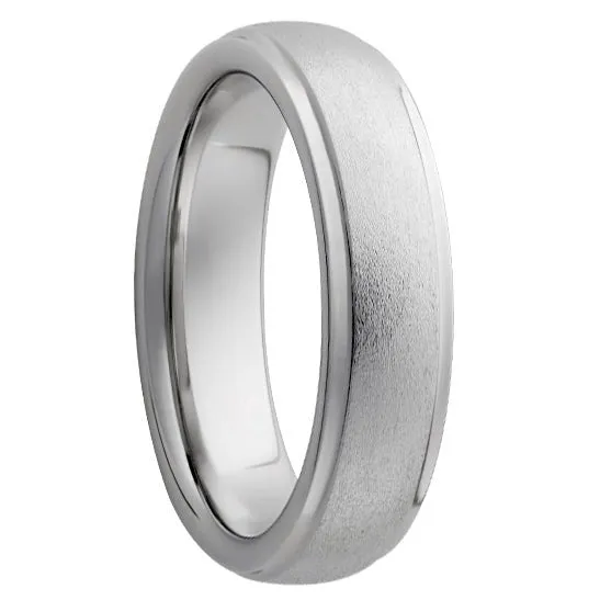 Serinium Domed Band with Grooved Edges and Stone Finish