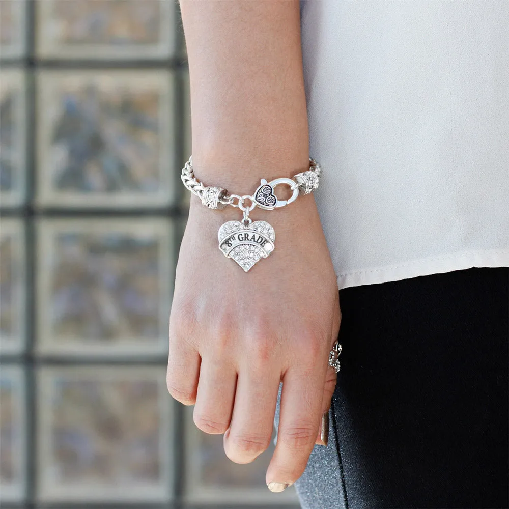 Silver 8th Grade Pave Heart Charm Braided Bracelet