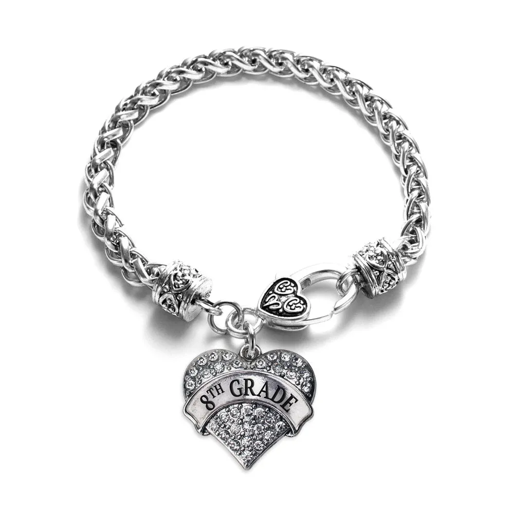 Silver 8th Grade Pave Heart Charm Braided Bracelet