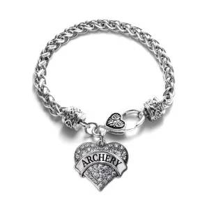 Silver Archery Pave Heart Charm Braided Bracelet