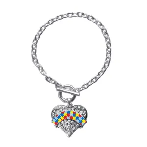 Silver Autism Awareness Pave Heart Charm Toggle Bracelet