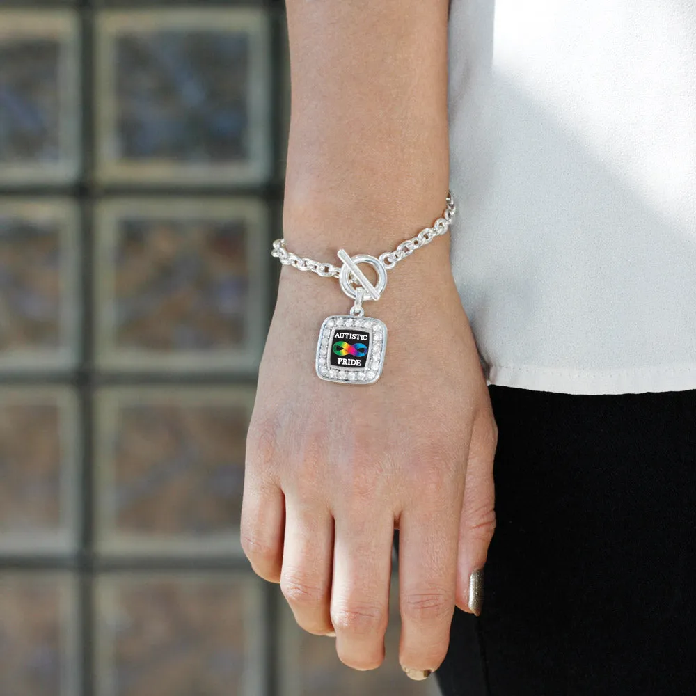 Silver Autistic Pride Square Charm Toggle Bracelet