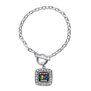 Silver Autistic Pride Square Charm Toggle Bracelet