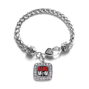 Silver Band Mom Square Charm Braided Bracelet