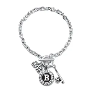 Silver Baseball Bat - Sports Initial B Circle Charm Toggle Bracelet