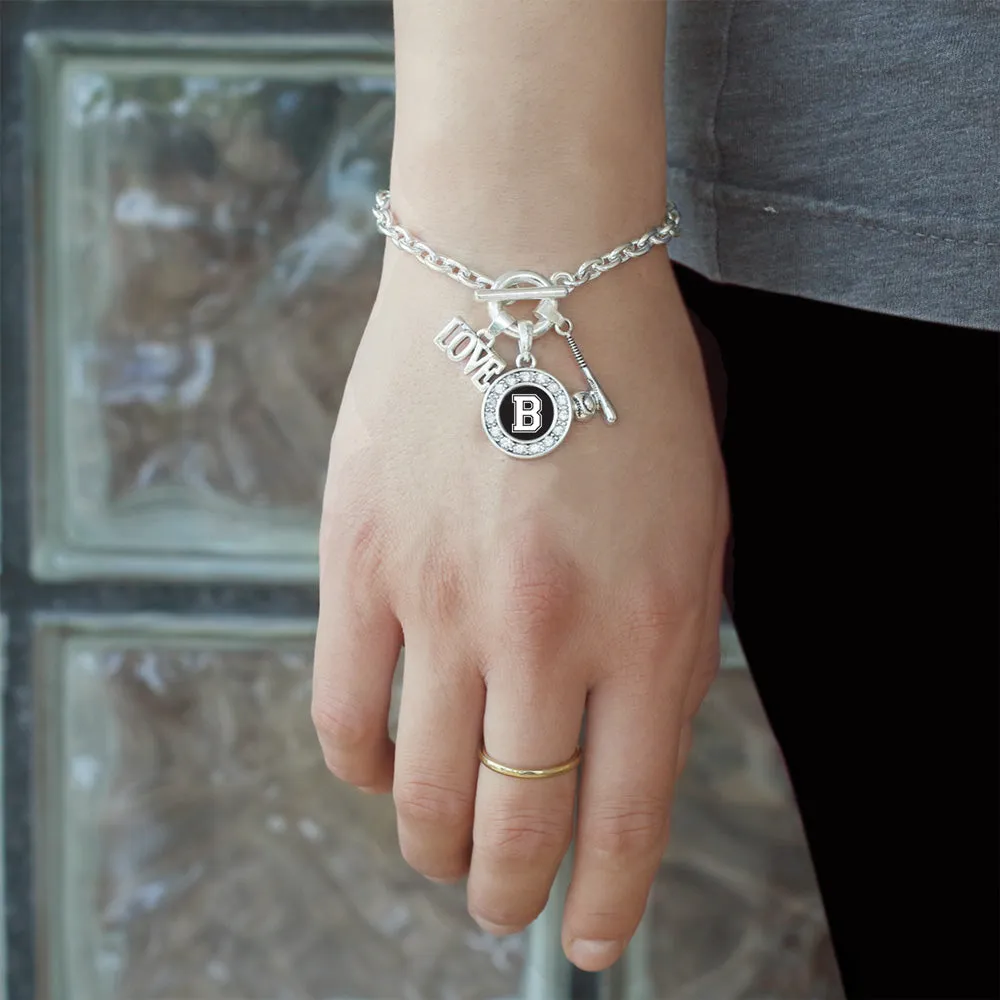 Silver Baseball Bat - Sports Initial B Circle Charm Toggle Bracelet