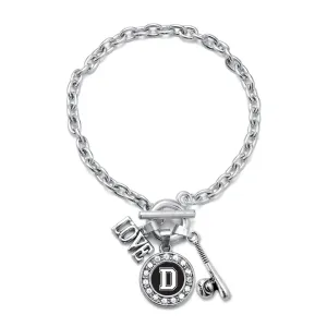 Silver Baseball Bat - Sports Initial D Circle Charm Toggle Bracelet