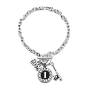 Silver Baseball Bat - Sports Number 1 Circle Charm Toggle Bracelet