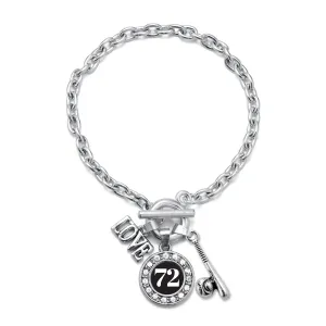 Silver Baseball Bat - Sports Number 72 Circle Charm Toggle Bracelet