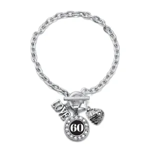 Silver Baseball Glove - Sports Number 60 Circle Charm Toggle Bracelet