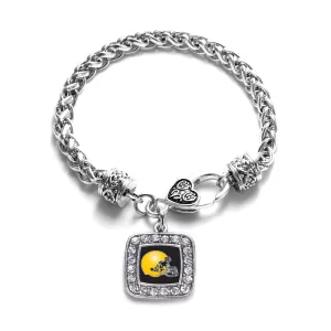 Silver Black and Yellow Team Helmet Square Charm Braided Bracelet