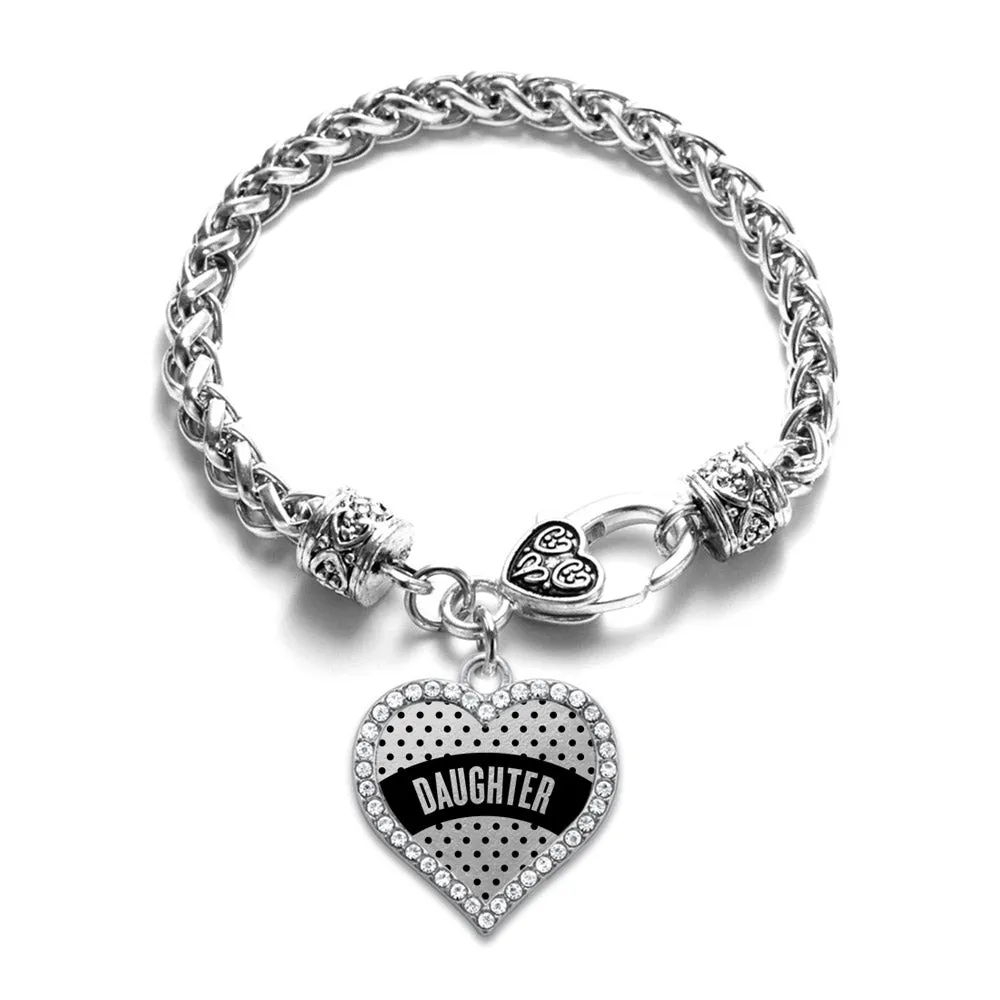 Silver Black Polka Dot Daughter Open Heart Charm Toggle Bracelet