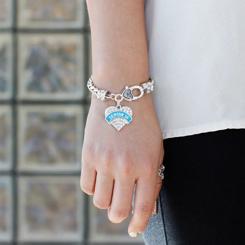 Silver Blue Senior 2018 Pave Heart Charm Braided Bracelet