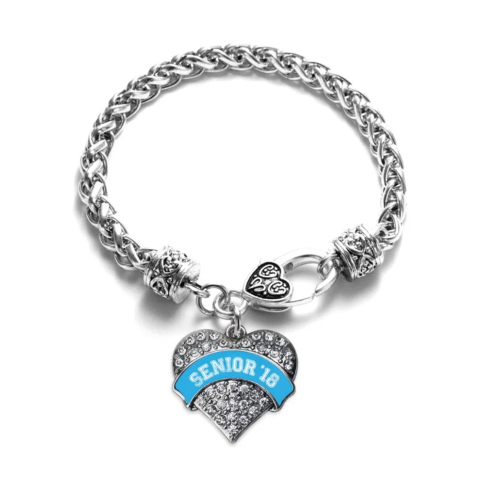 Silver Blue Senior 2018 Pave Heart Charm Braided Bracelet