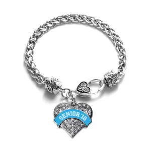 Silver Blue Senior 2018 Pave Heart Charm Braided Bracelet