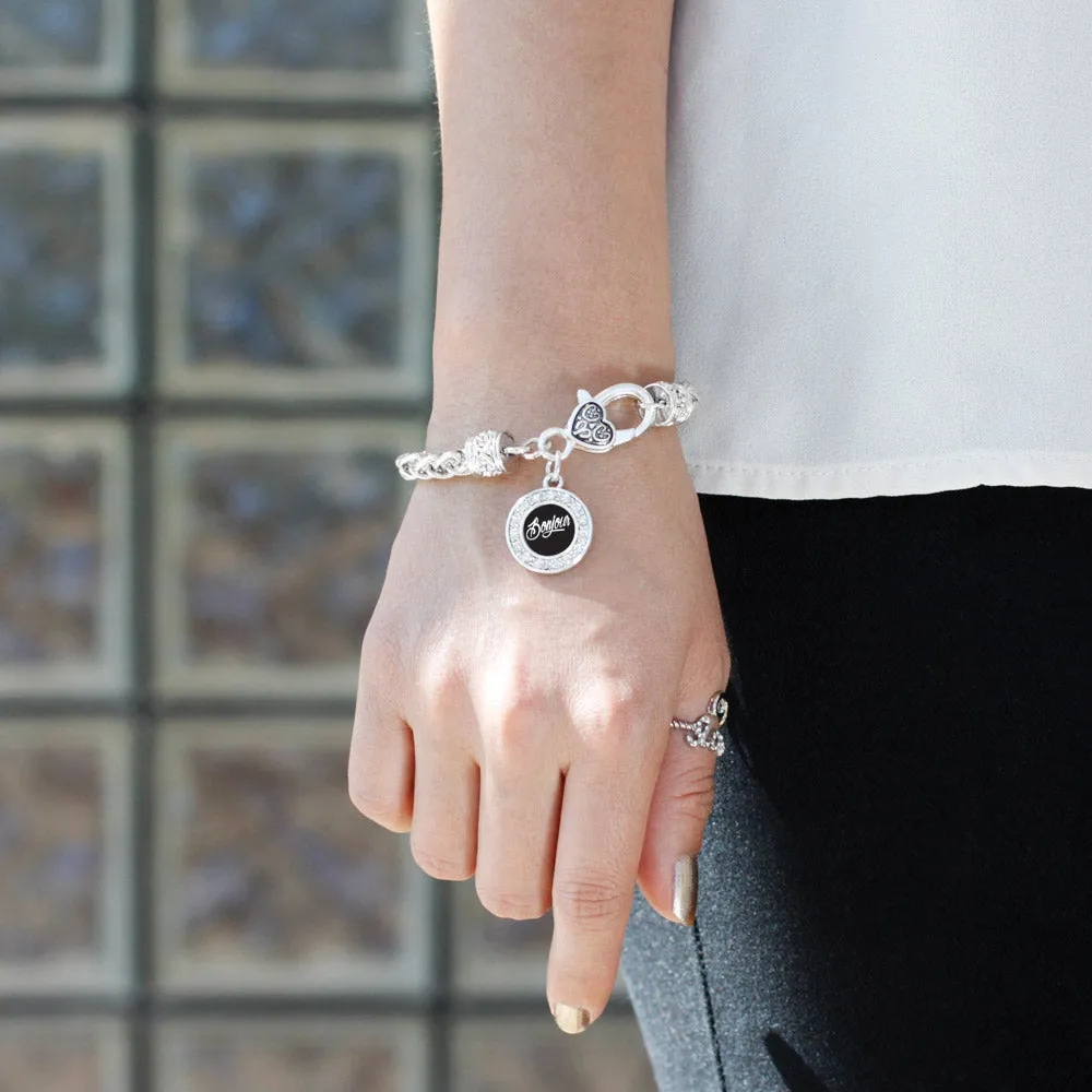 Silver Bonjour Circle Charm Braided Bracelet