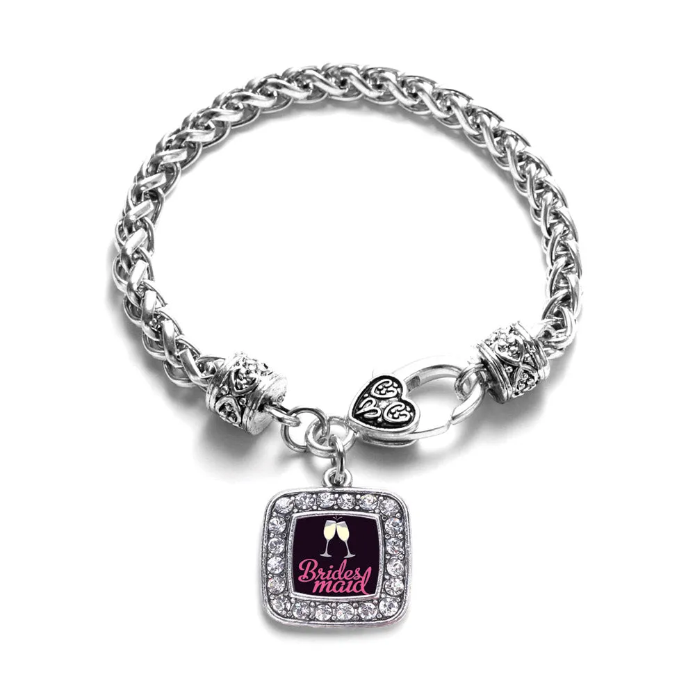 Silver Bridesmaid Square Charm Braided Bracelet