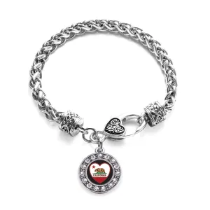 Silver California Heart Flag Circle Charm Braided Bracelet