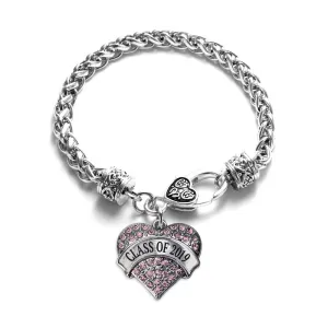 Silver Class of 2019 Pink Pink Pave Heart Charm Braided Bracelet