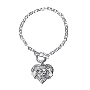 Silver Cosmetologist Pave Heart Charm Toggle Bracelet