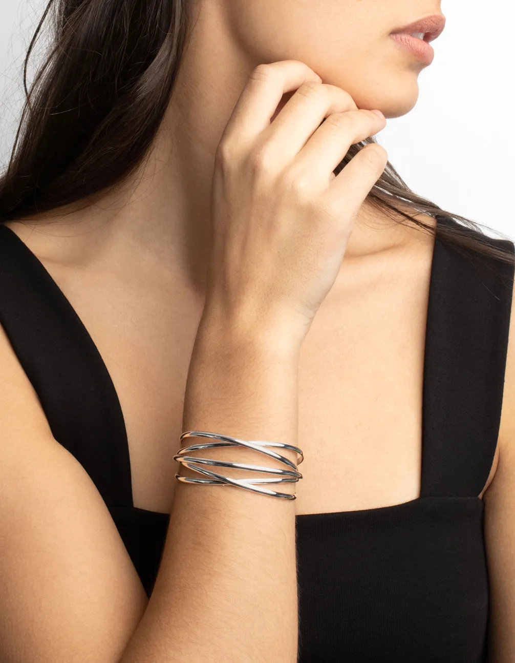 Silver Cross Over Cuff Bracelet