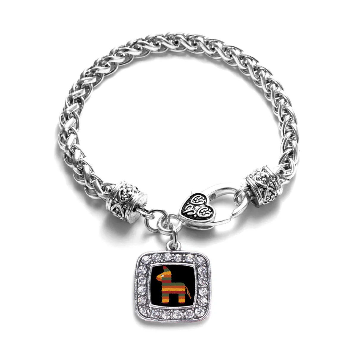 Silver Cute Piñata Square Charm Braided Bracelet