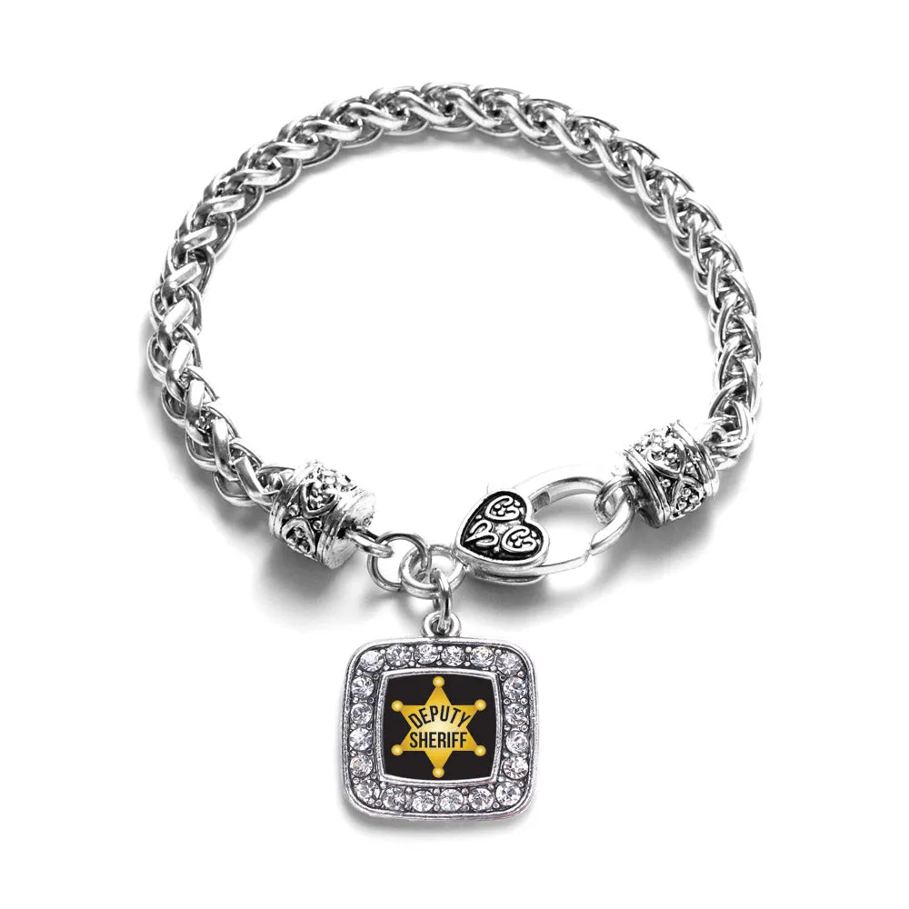 Silver Deputy Sheriff Square Charm Braided Bracelet