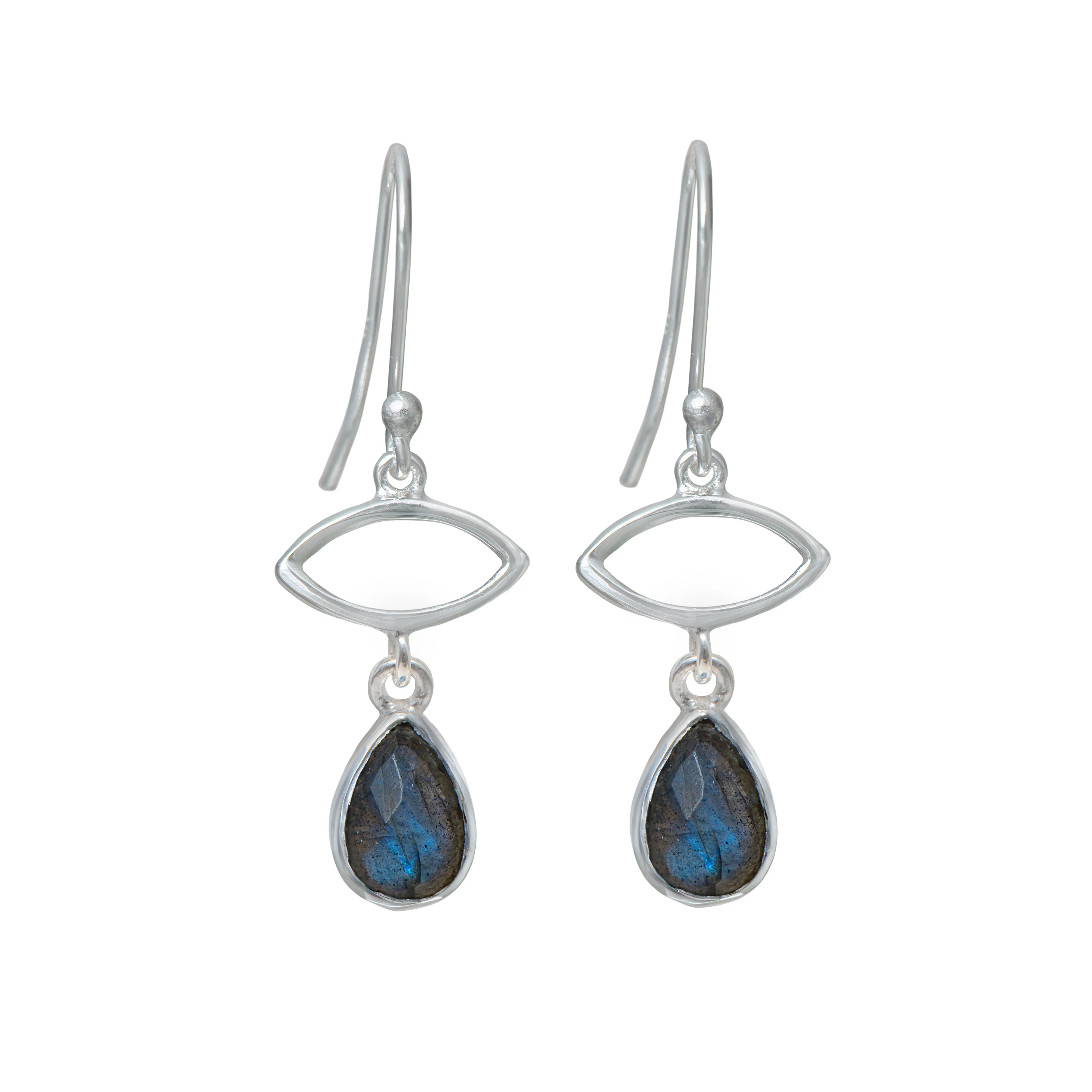 Silver Drop Earrings with Labradorite Gemstone