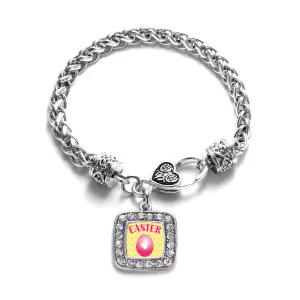 Silver Easter Square Charm Braided Bracelet