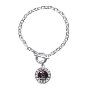 Silver Family Caregiver Circle Charm Toggle Bracelet