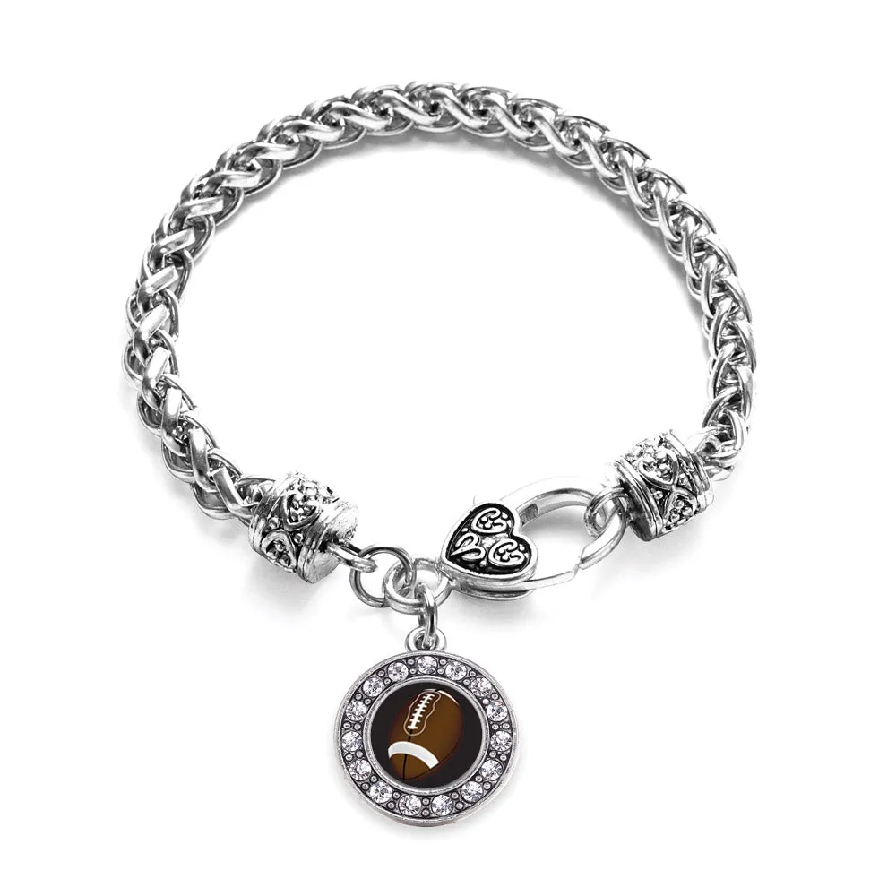 Silver Football Lovers Circle Charm Braided Bracelet