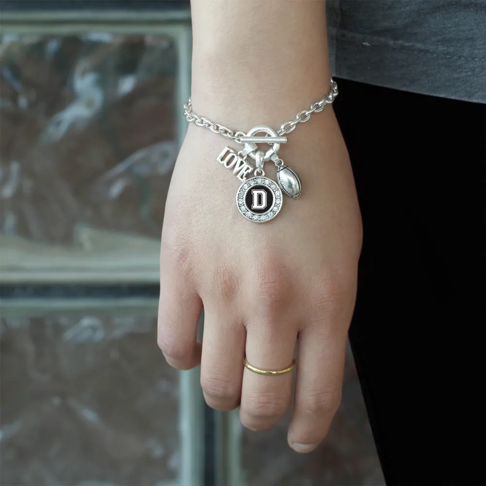 Silver Football - Sports Initial D Circle Charm Toggle Bracelet