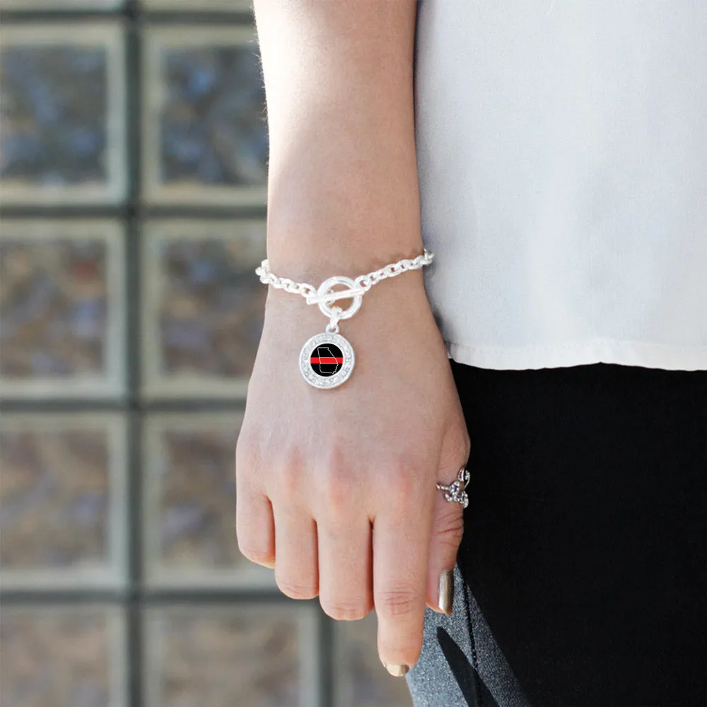 Silver Georgia Thin Red Line Circle Charm Toggle Bracelet