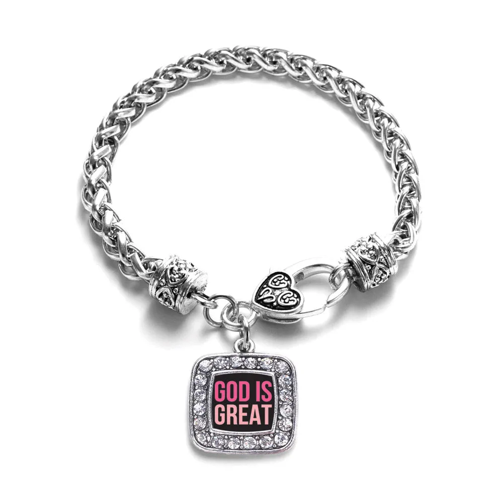 Silver God Is Great Square Charm Braided Bracelet