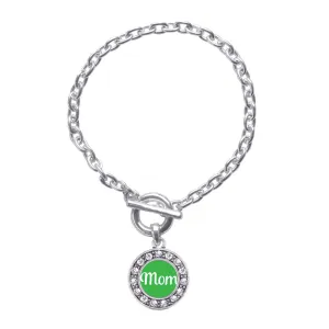 Silver Green Mom Circle Charm Toggle Bracelet