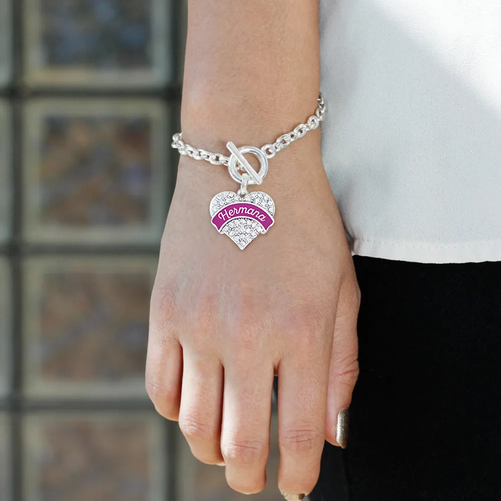 Silver Hermana - Magenta Pave Heart Charm Toggle Bracelet